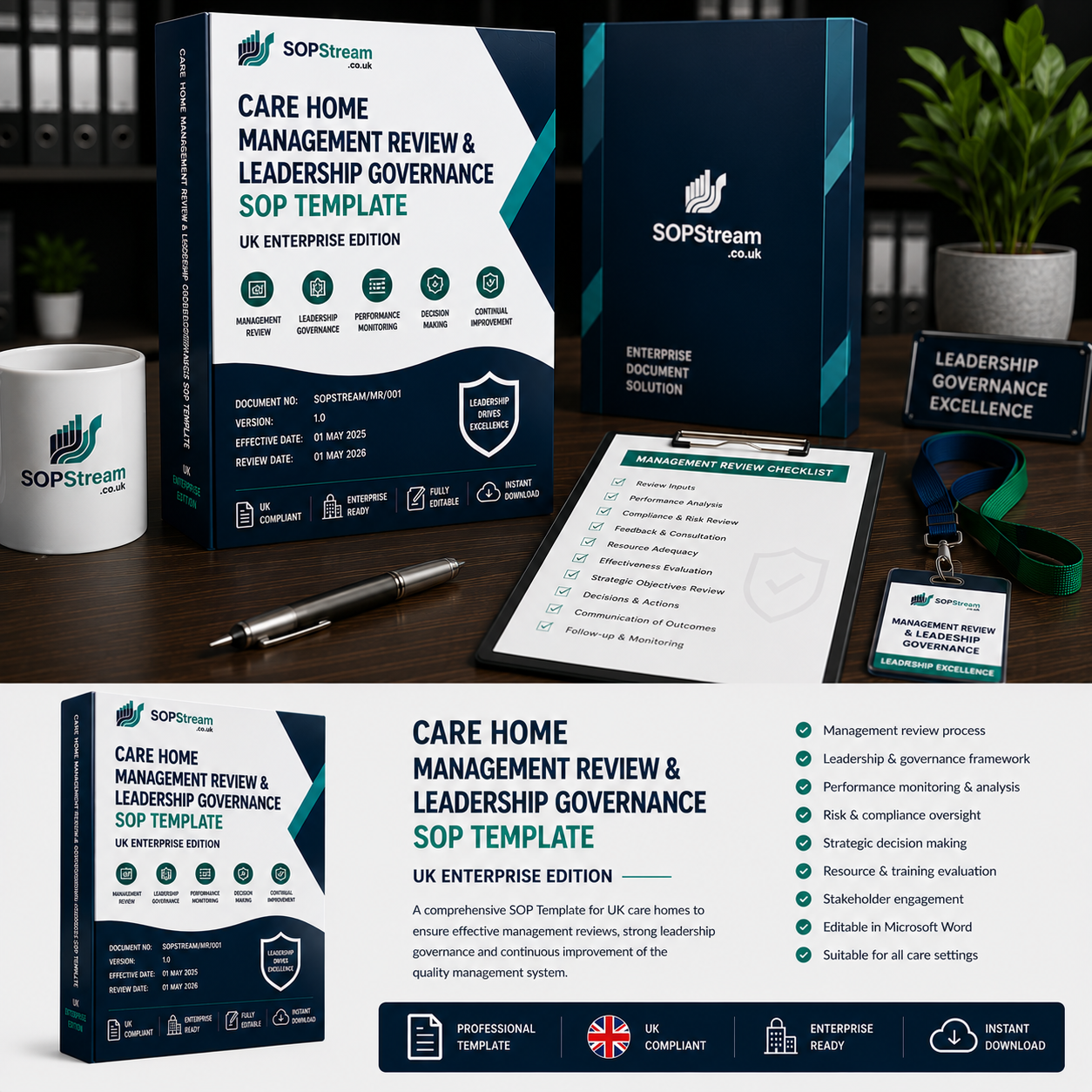 Care Home Management Review & Leadership Governance SOP template — editable Microsoft Word document