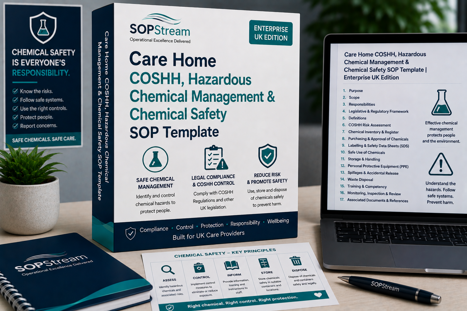 Care Home COSHH, Hazardous Chemical Management & Chemical SOP template — editable Microsoft Word document