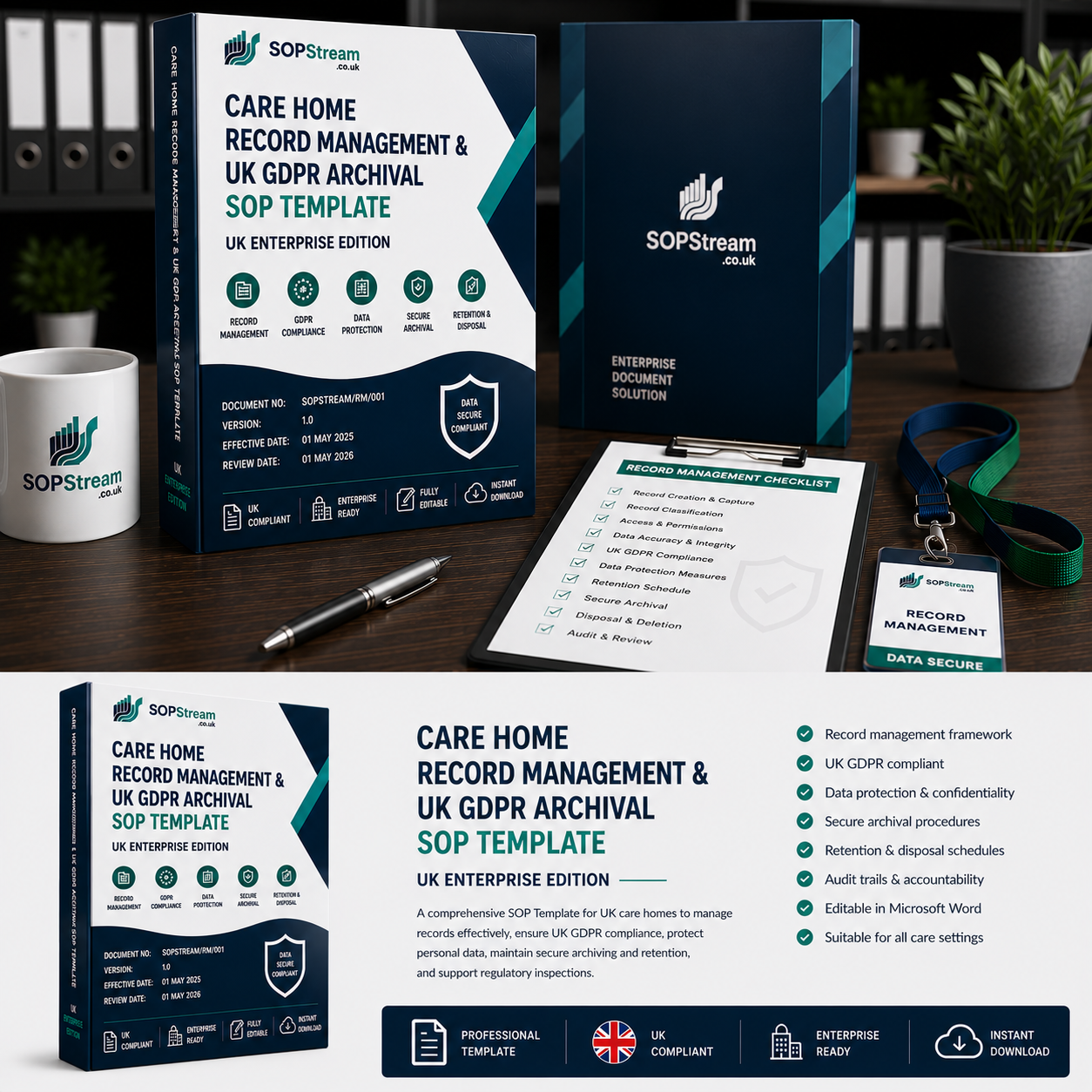 Care Home Record Management & UK GDPR Archival SOP template — editable Microsoft Word document