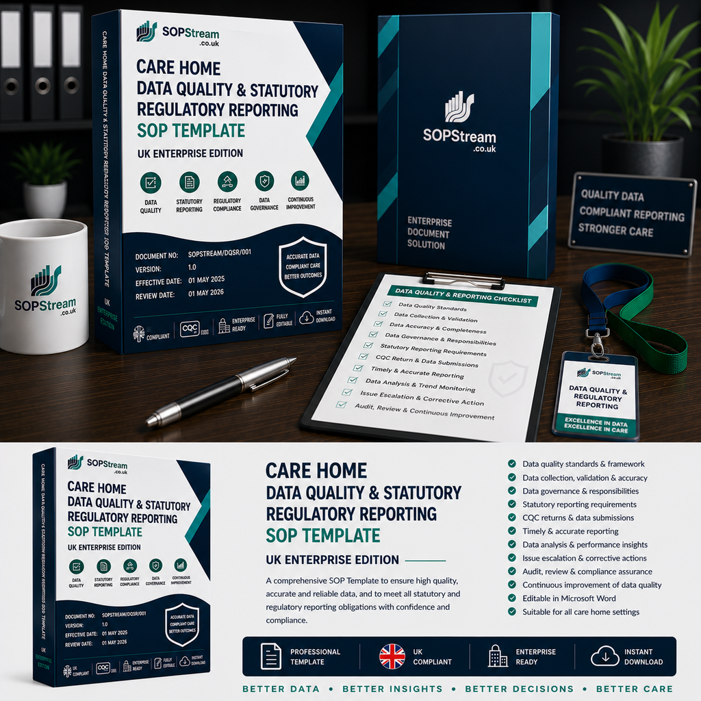 Care Home Data Quality & Statutory Regulatory Reporting SOP template — editable Microsoft Word document