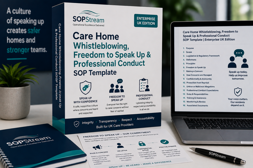 Care Home Whistleblowing, Freedom to Speak Up & Professional SOP template — editable Microsoft Word document