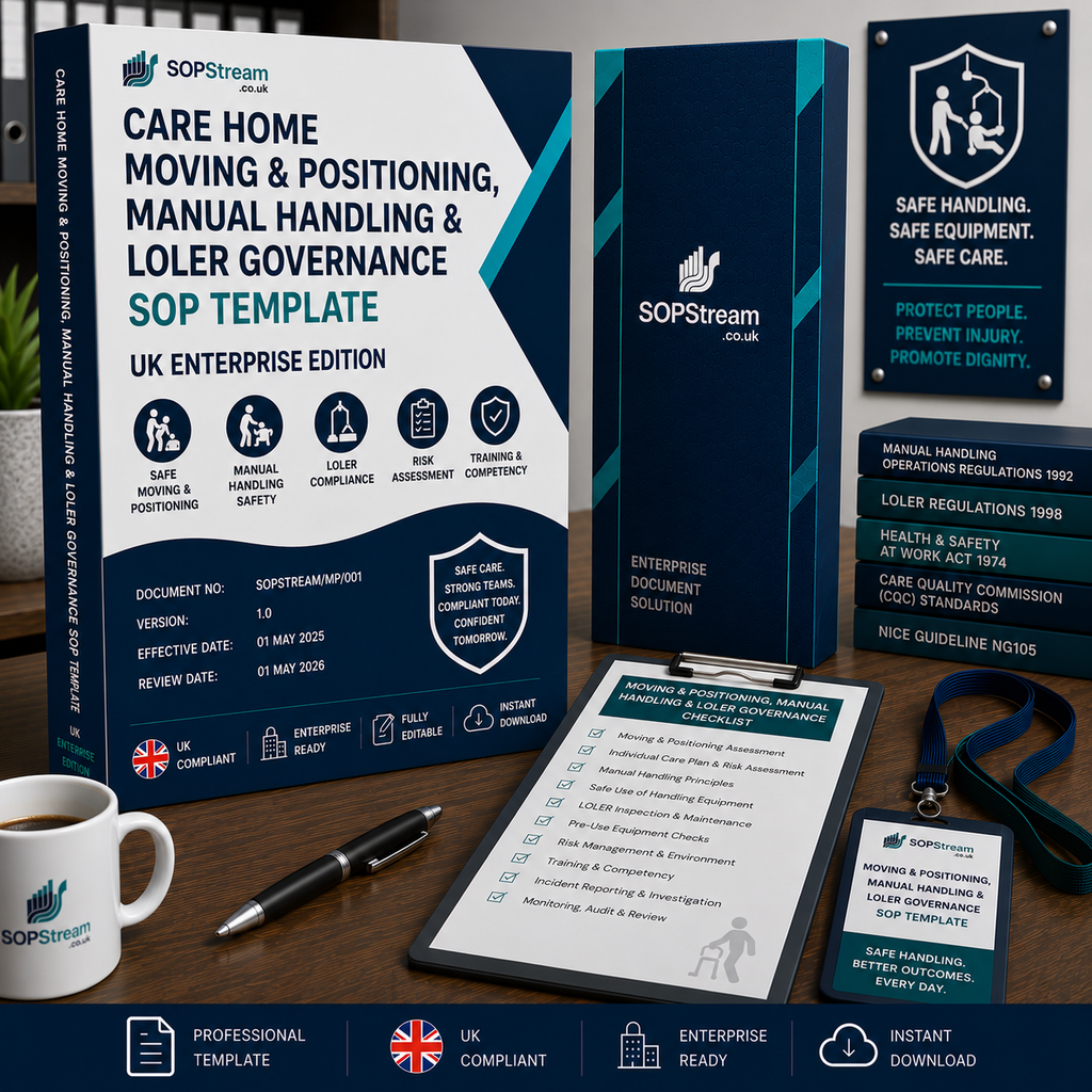 Care Home Moving & Positioning, Manual Handling & LOLER SOP template — editable Microsoft Word document