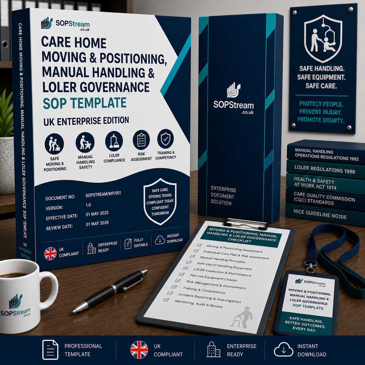 Care Home Moving & Positioning, Manual Handling & LOLER SOP template — editable Microsoft Word document
