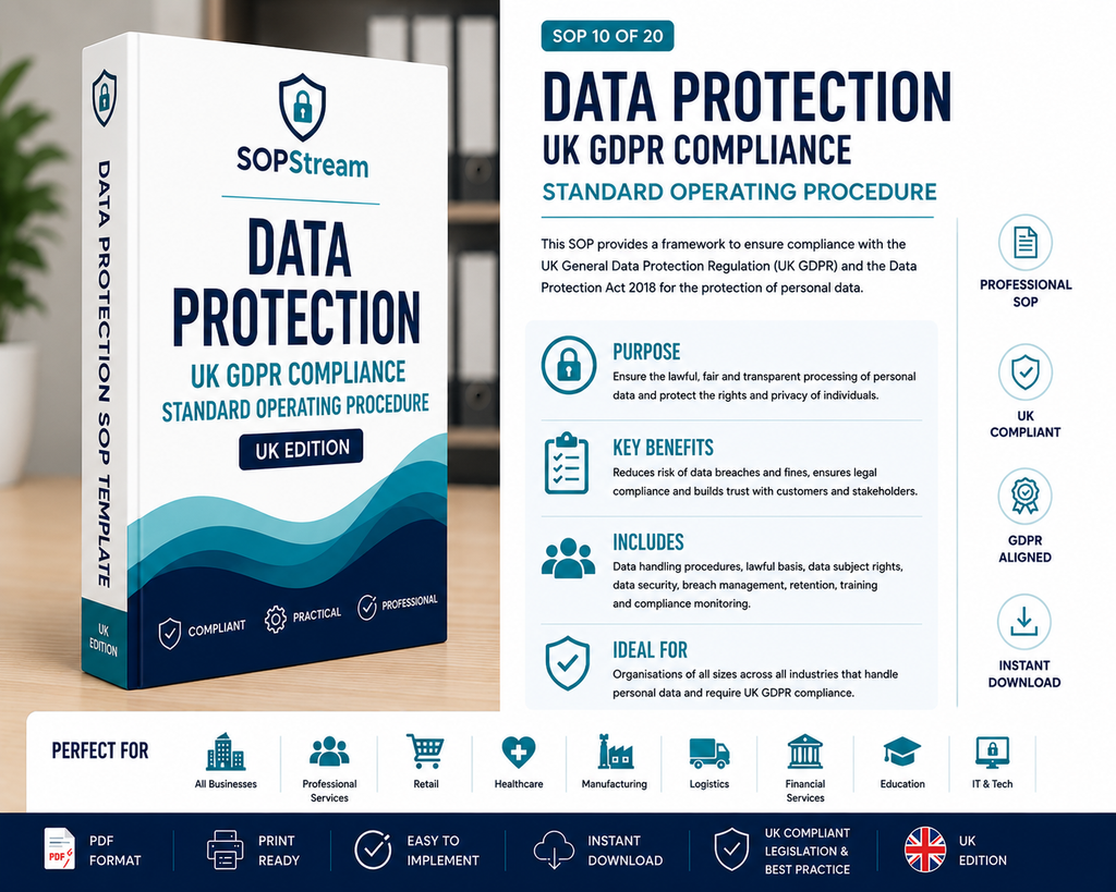 Data Protection UK GDPR SOP template — editable Microsoft Word document