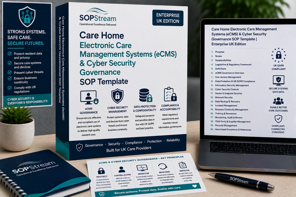 Care Home Electronic Care Management Systems (eCMS) & Cyber SOP template — editable Microsoft Word document