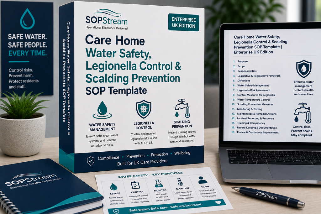 Care Home Water Safety, Legionella Control & Scalding SOP template — editable Microsoft Word document