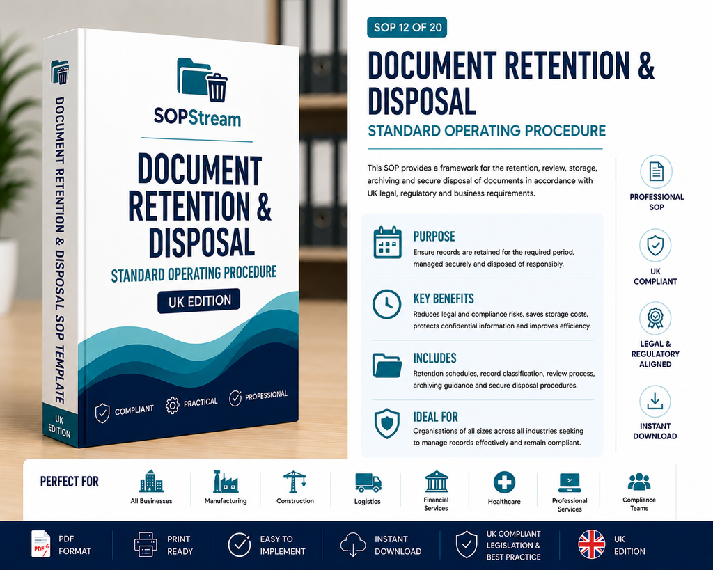Document Retention & Disposal SOP template — editable Microsoft Word document