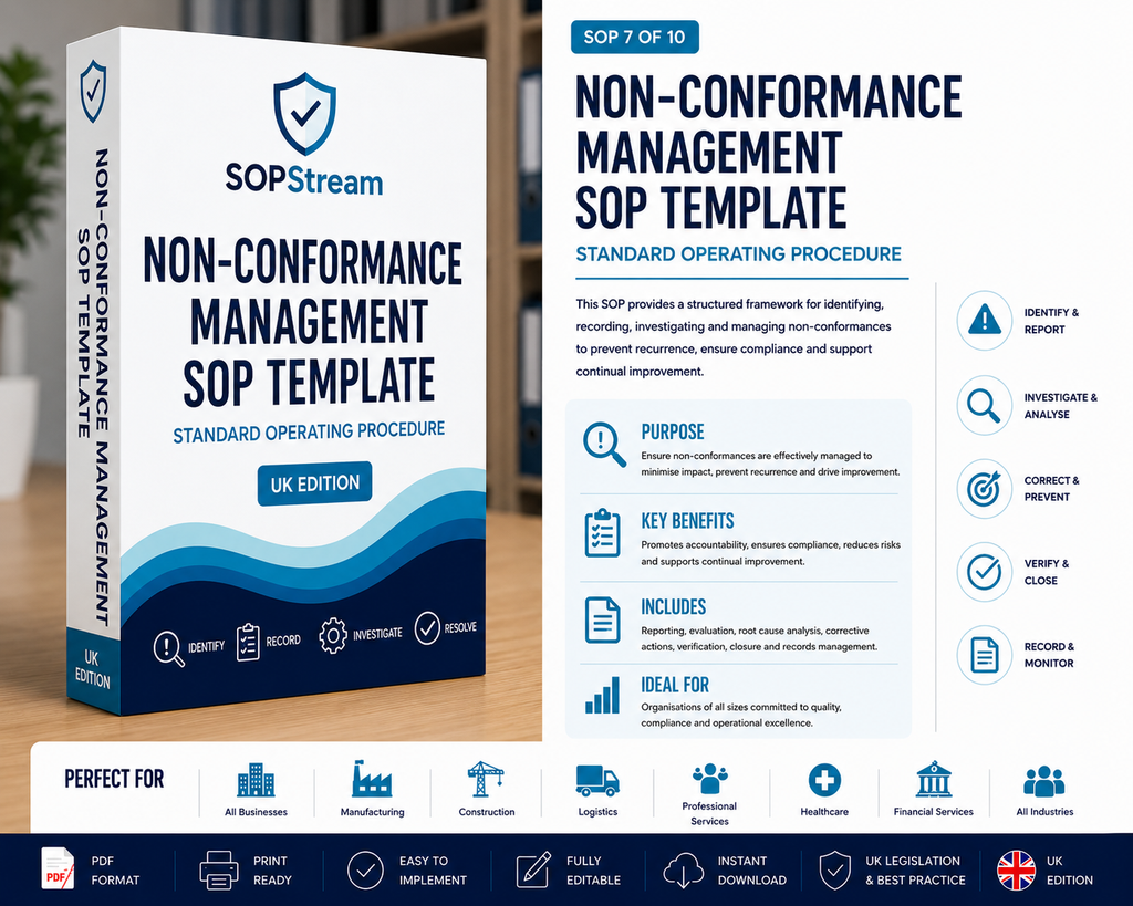 Non-Conformance Management SOP template — editable Microsoft Word document