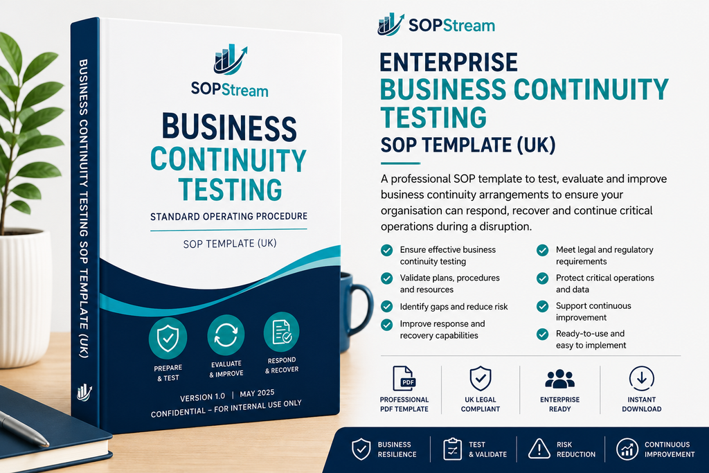 Business Continuity Testing SOP template — editable Microsoft Word document