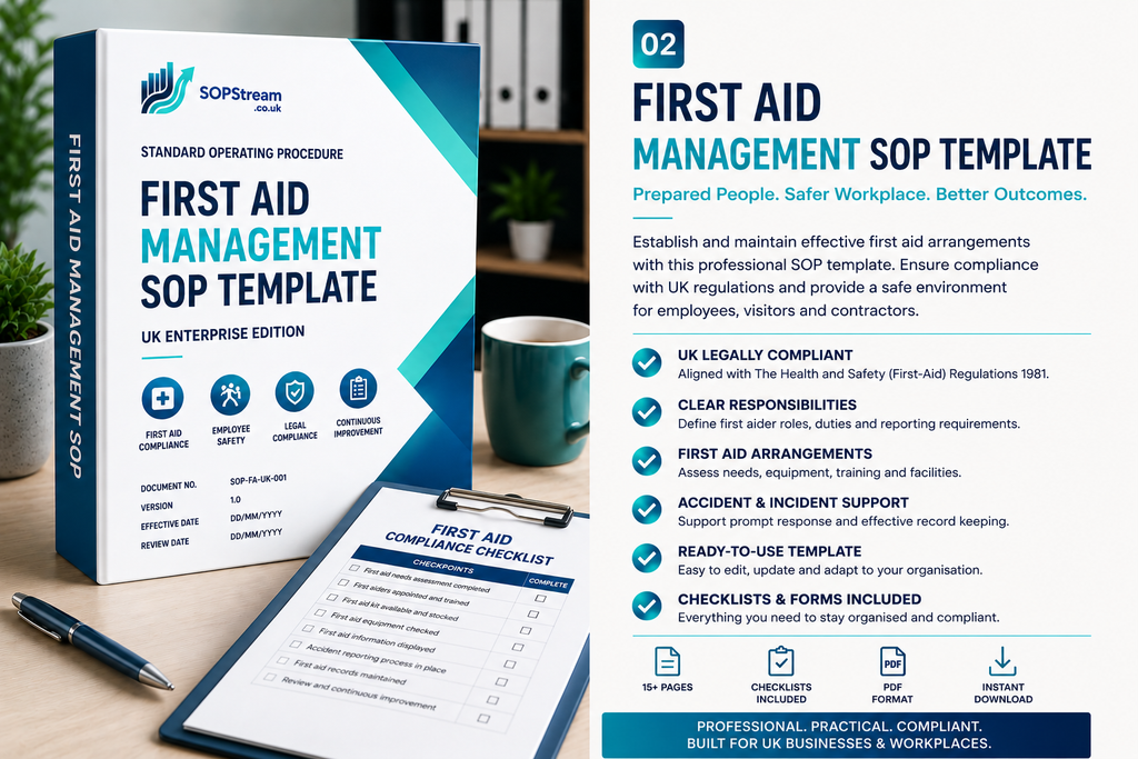 First Aid Management SOP template — editable Microsoft Word document