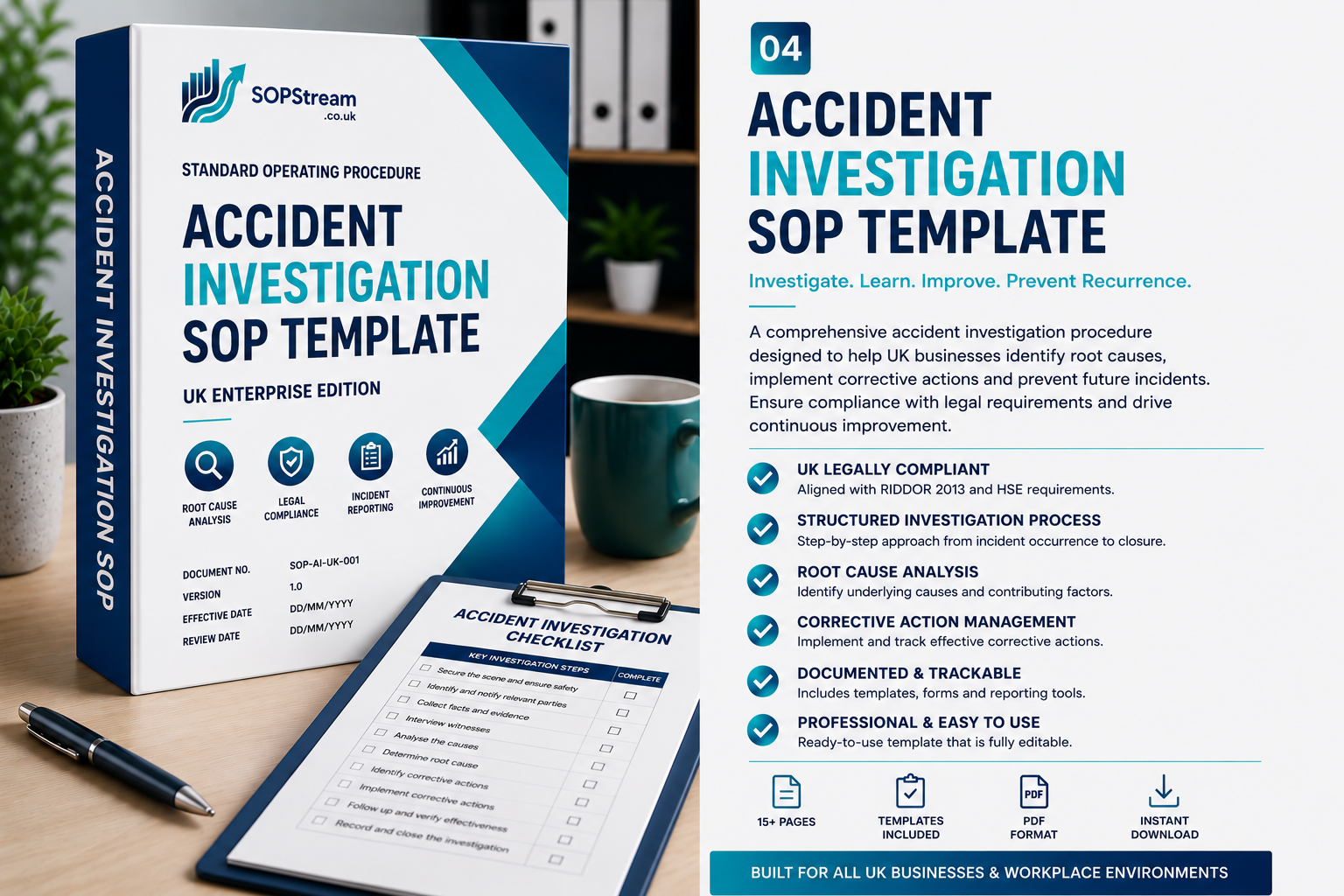 Accident Investigation SOP Template | UK Enterprise Edition | Root Cause Analysis, Corrective Action & Workplace Safety Procedure