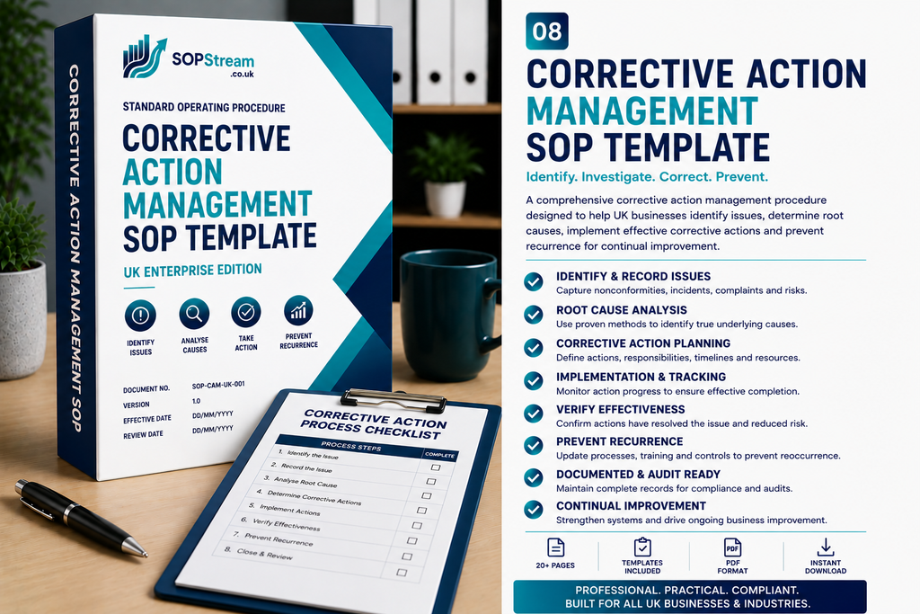 Corrective Action Management SOP template — editable Microsoft Word document