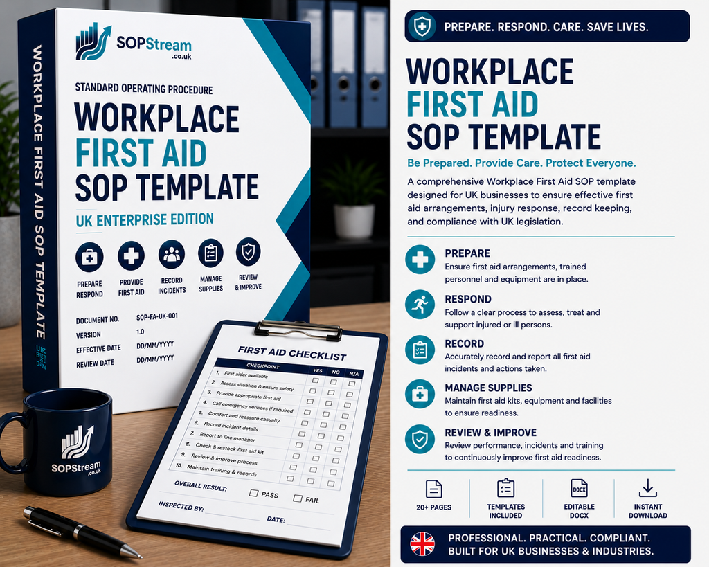 Workplace First Aid SOP template — editable Microsoft Word document