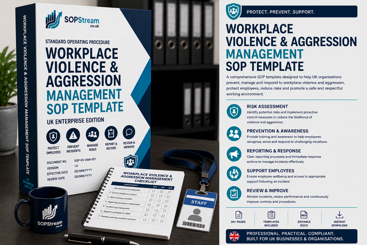Workplace Violence & Aggression Management SOP Template | UK Enterprise Edition | Employee Protection & Incident Prevention Procedure UK editable SOP template