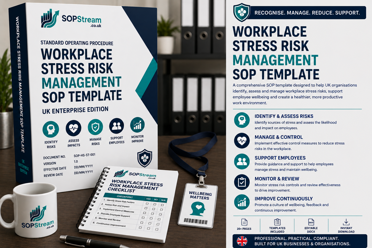 Workplace Stress Risk Management SOP Template | UK Enterprise Edition | HSE Aligned Stress Assessment & Employee Support Procedure UK editable SOP template