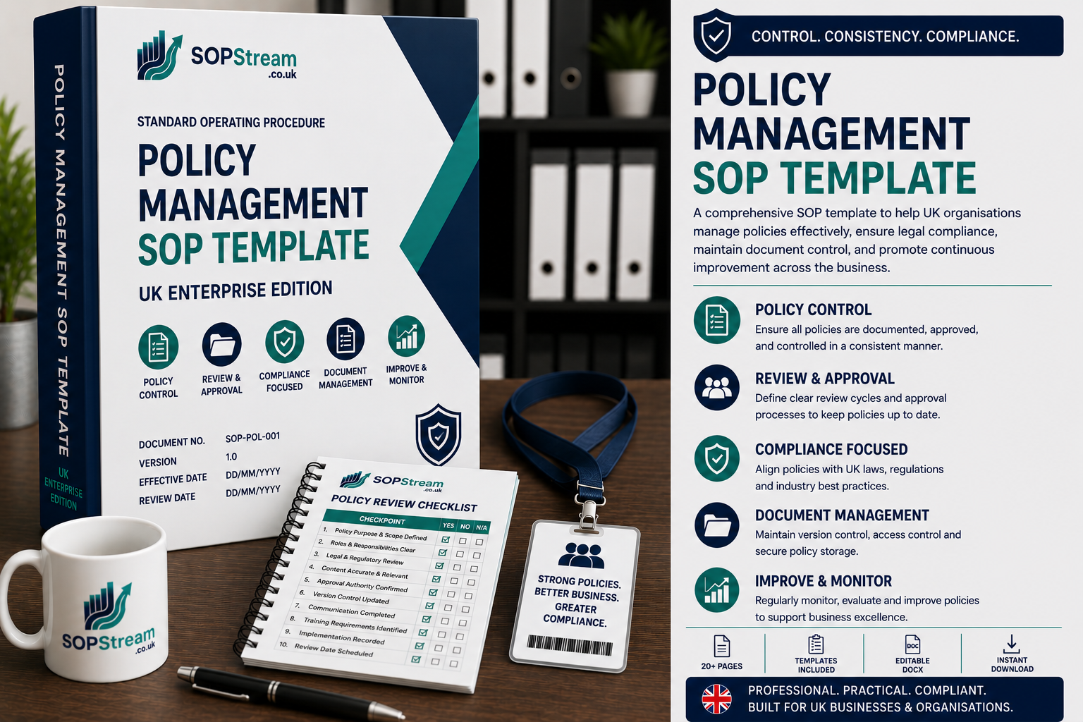 Policy Management SOP Template | UK Enterprise Edition | Company Policy Creation, Review & Approval Procedure UK editable SOP template