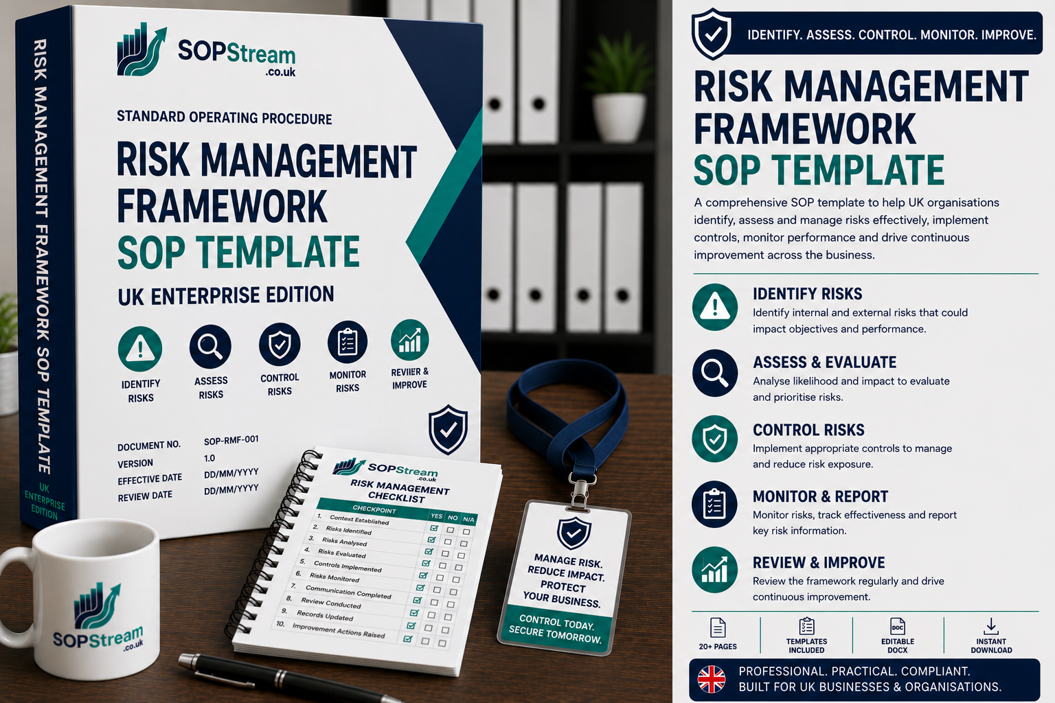 Risk Management Framework SOP Template | UK Enterprise Edition | Risk Register, Assessment & Control Management Procedure UK editable SOP template