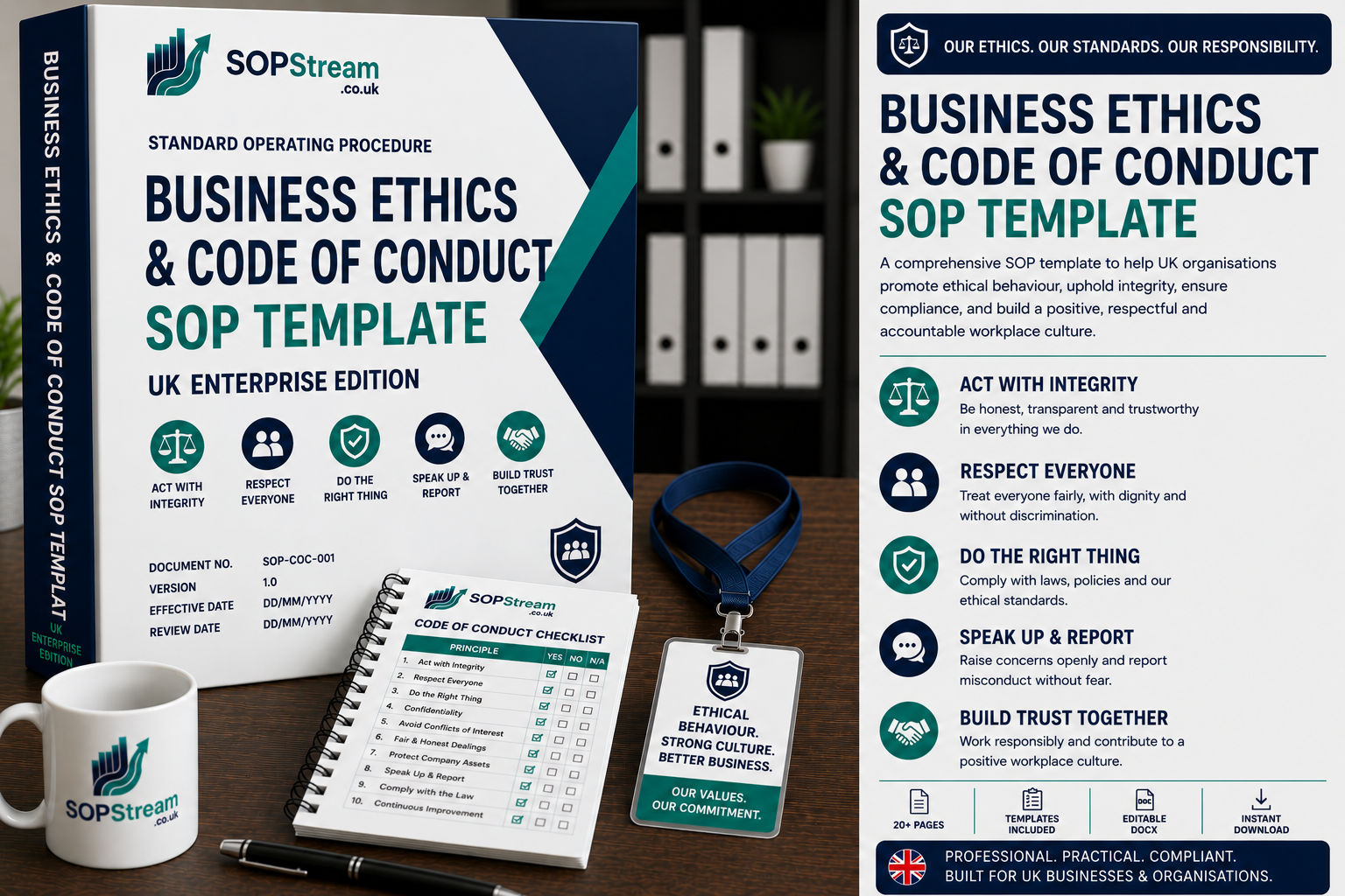 Business Ethics & Code of Conduct SOP Template | UK Enterprise Edition | Workplace Standards, Integrity & Ethical Governance Procedure UK editable SOP template