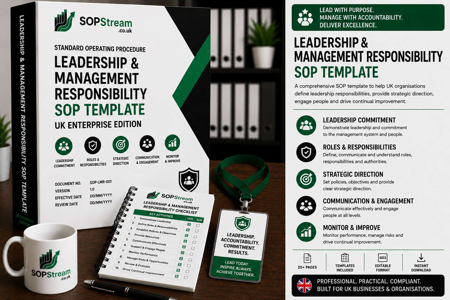 Leadership & Management Responsibility SOP Template | UK Enterprise Edition | Accountability, Strategic Direction & Leadership Control Procedure UK editable SOP template