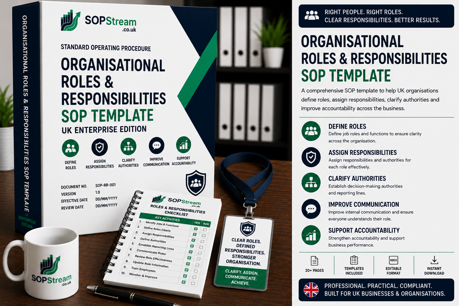 Organisational Roles & Responsibilities SOP Template | UK Enterprise Edition | RACI Matrix, Authority Control & Accountability Procedure UK editable SOP template