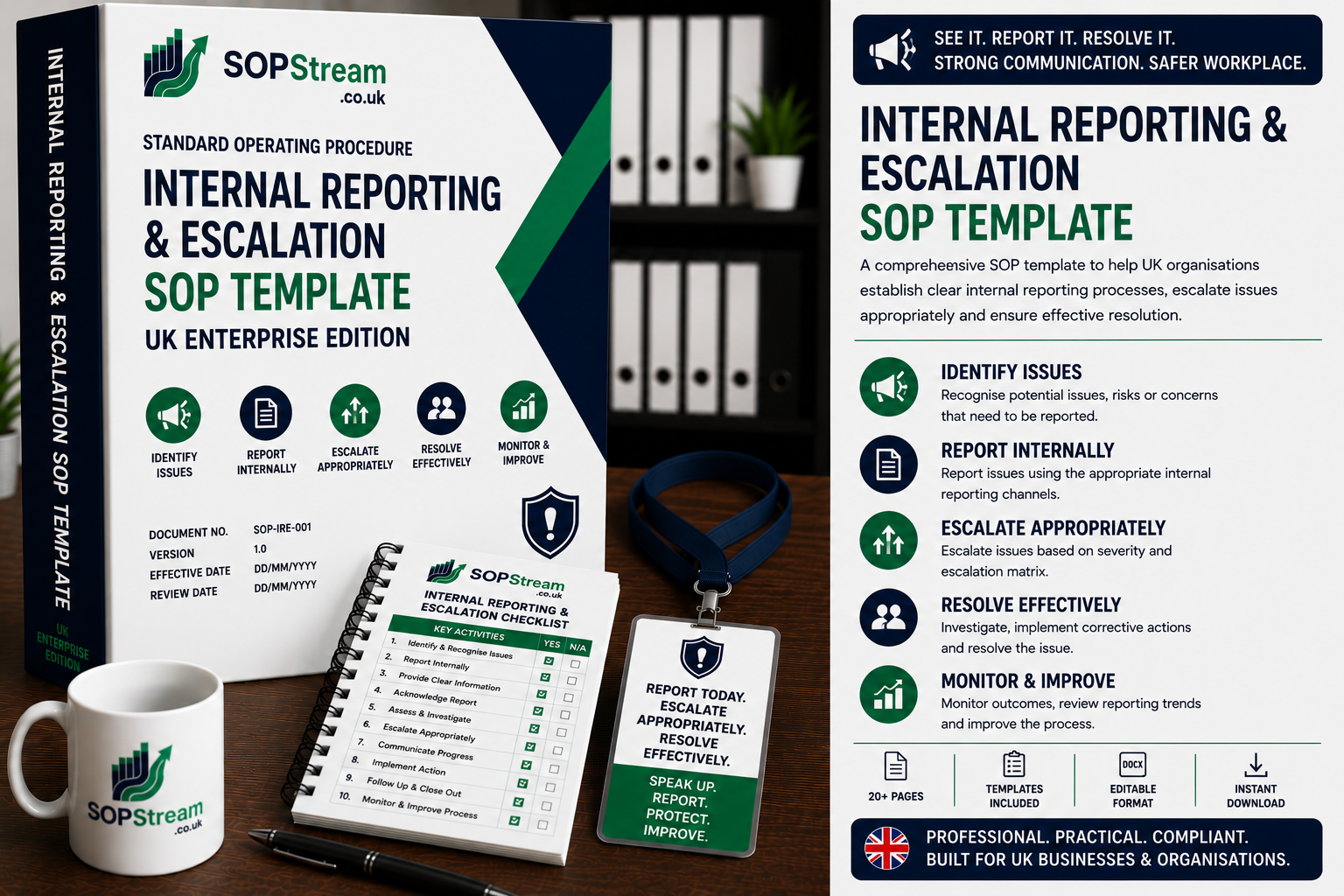 Internal Reporting & Escalation SOP Template | UK Enterprise Edition | Issue Management, Communication & Decision Support Procedure UK editable SOP template