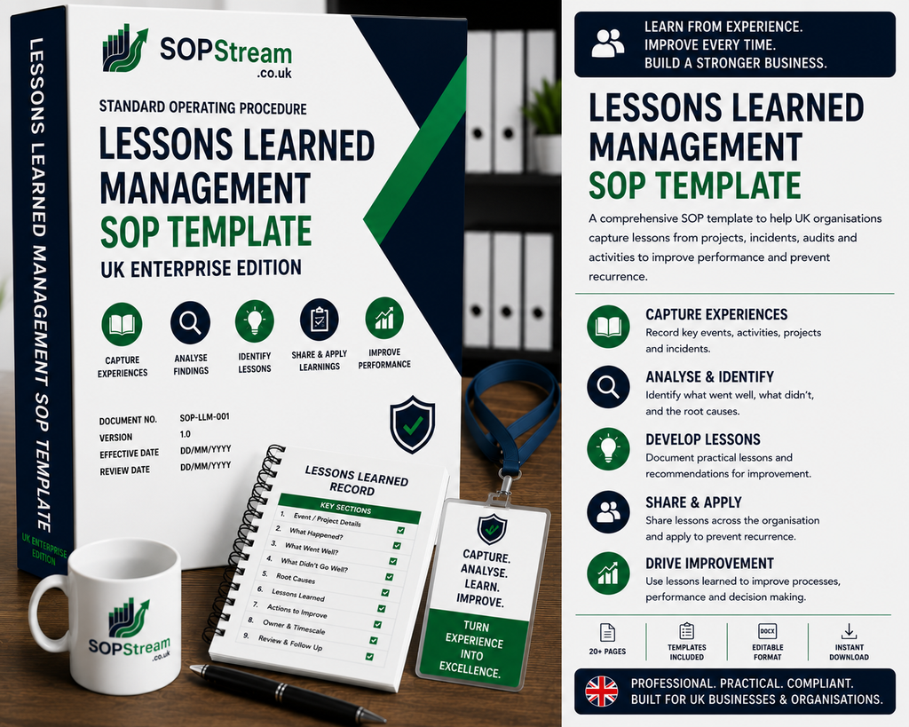 Lessons Learned Management SOP template — editable Microsoft Word document