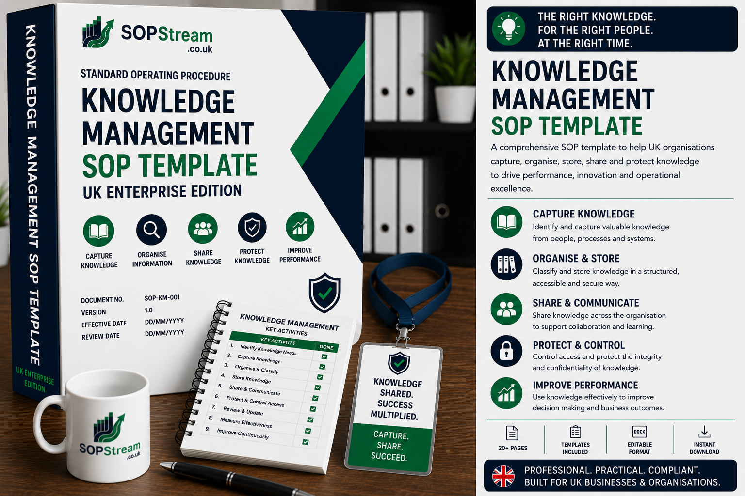 Knowledge Management SOP Template | UK Enterprise Edition | Knowledge Capture, Information Sharing & Business Continuity Procedure UK editable SOP template