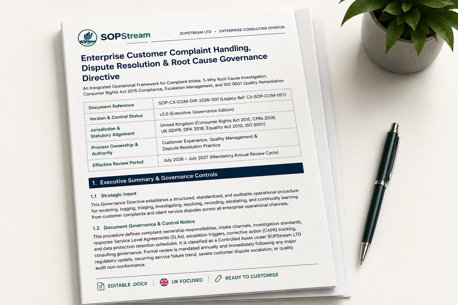 SOPStream document specimen — editable Microsoft Word SOP format