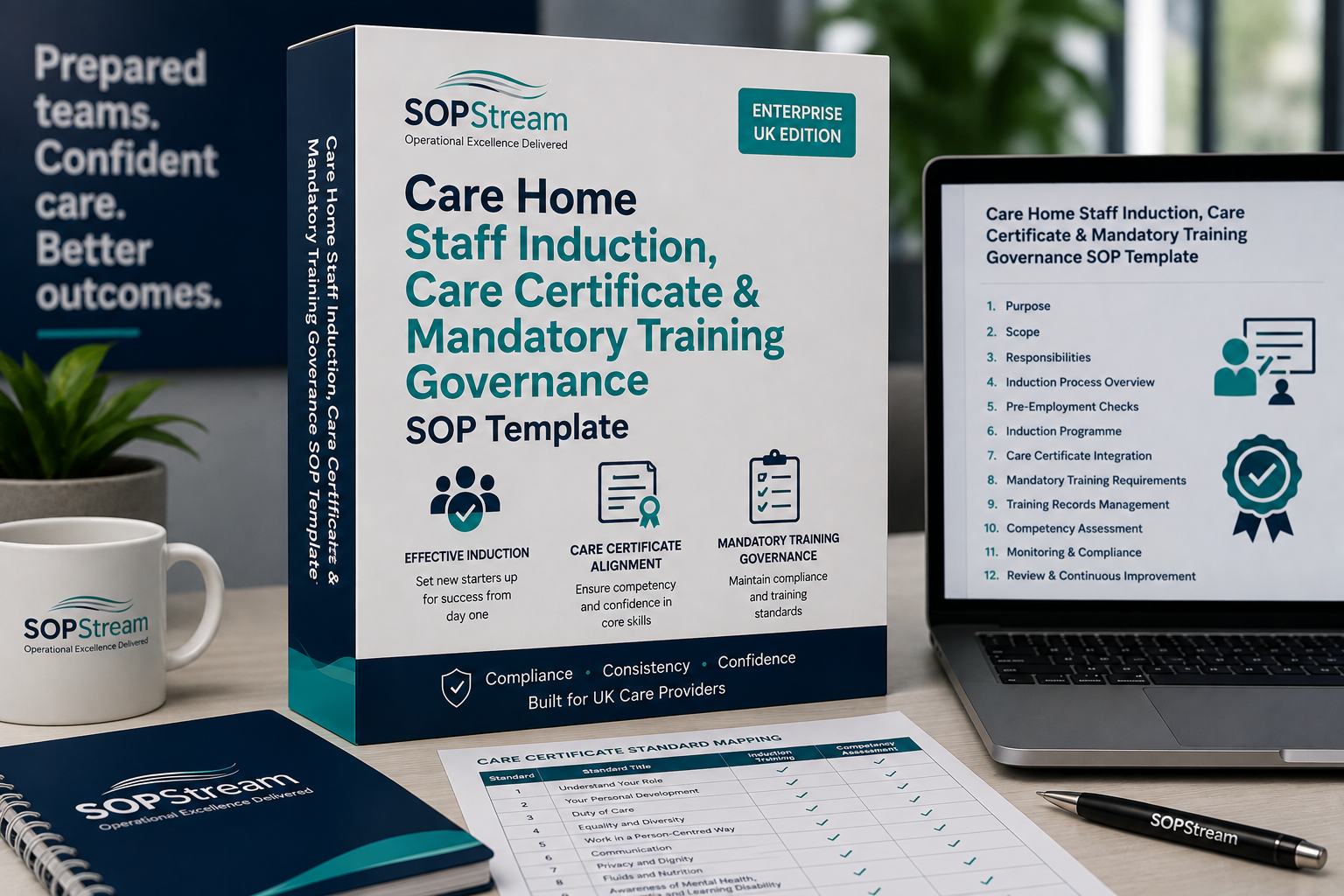 Care Home Staff Induction, Care Certificate & Mandatory SOP template — editable Microsoft Word document