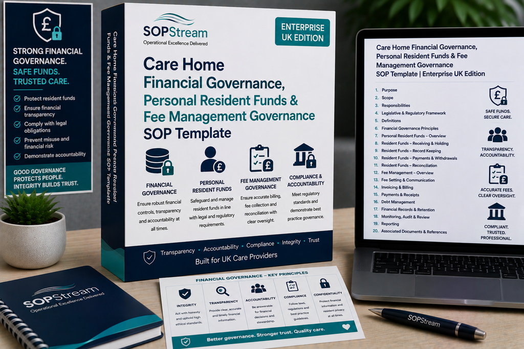 Care Home Financial Governance, Personal Resident Funds & Fee SOP template — editable Microsoft Word document