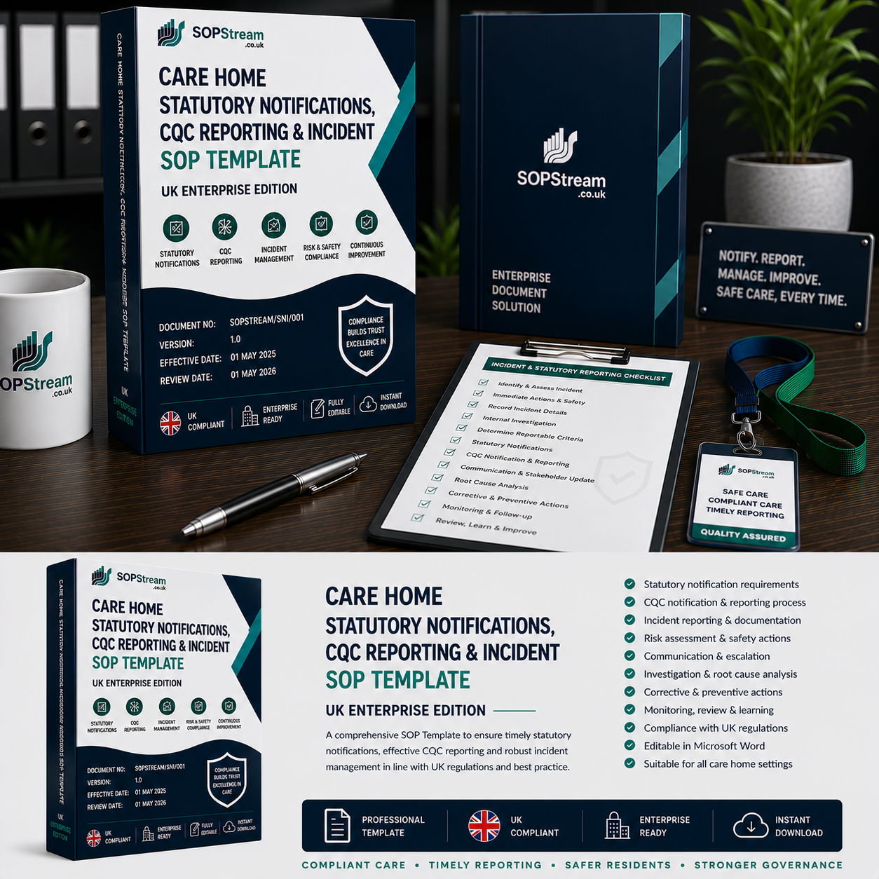 Care Home Statutory Notifications, CQC Reporting & Incident SOP template — editable Microsoft Word document