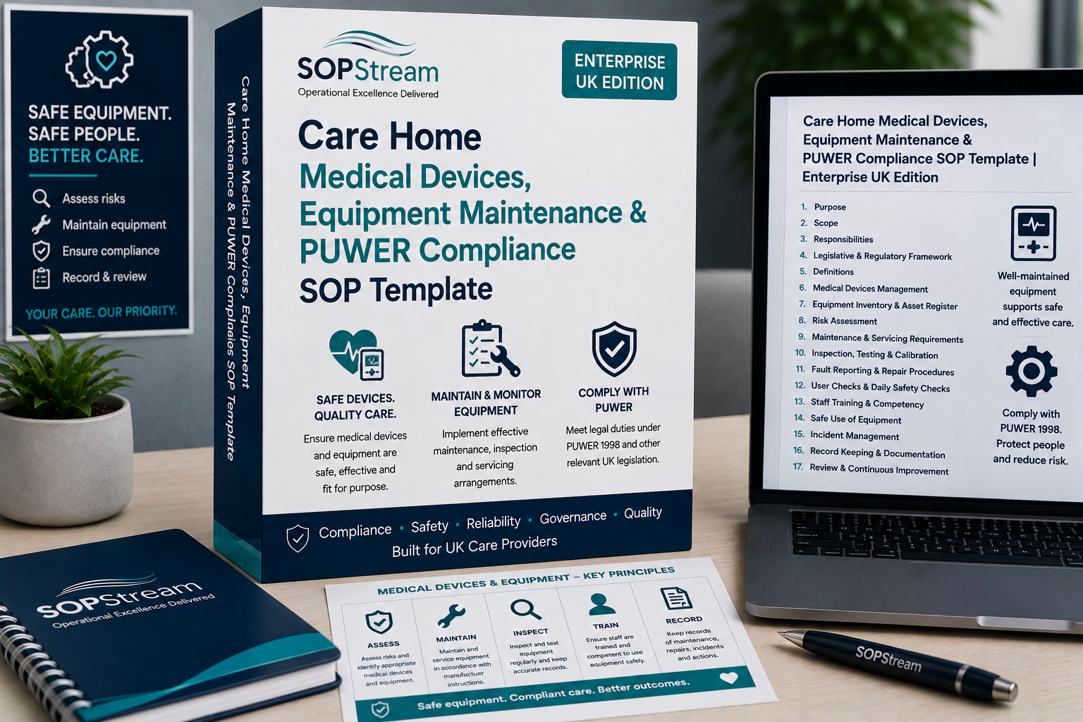 Care Home Medical Devices, Equipment Maintenance & PUWER SOP template — editable Microsoft Word document
