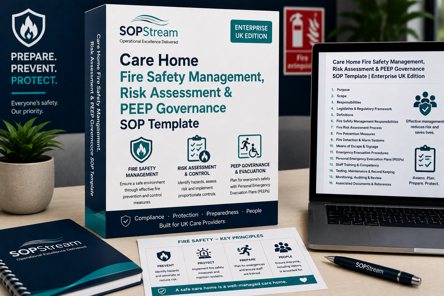 Care Home Fire Safety Management, Risk Assessment & PEEP SOP template — editable Microsoft Word document