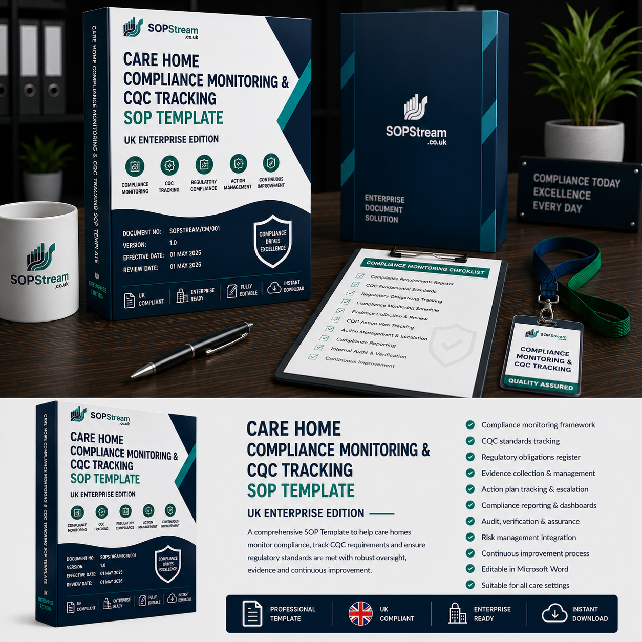 Care Home Compliance Monitoring & CQC Tracking SOP template — editable Microsoft Word document