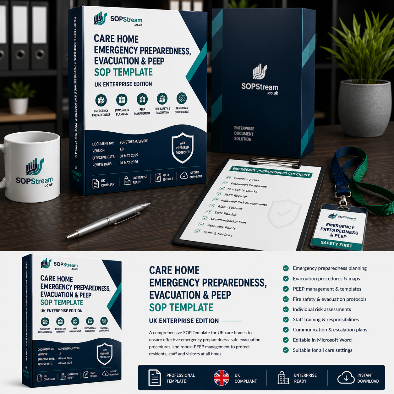 Care Home Emergency Preparedness, Evacuation & PEEP SOP template — editable Microsoft Word document